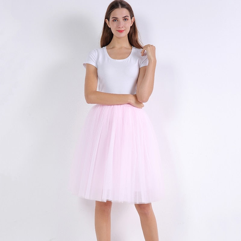 5 Layers 60cm Princess Midi Tulle Skirt Pleated