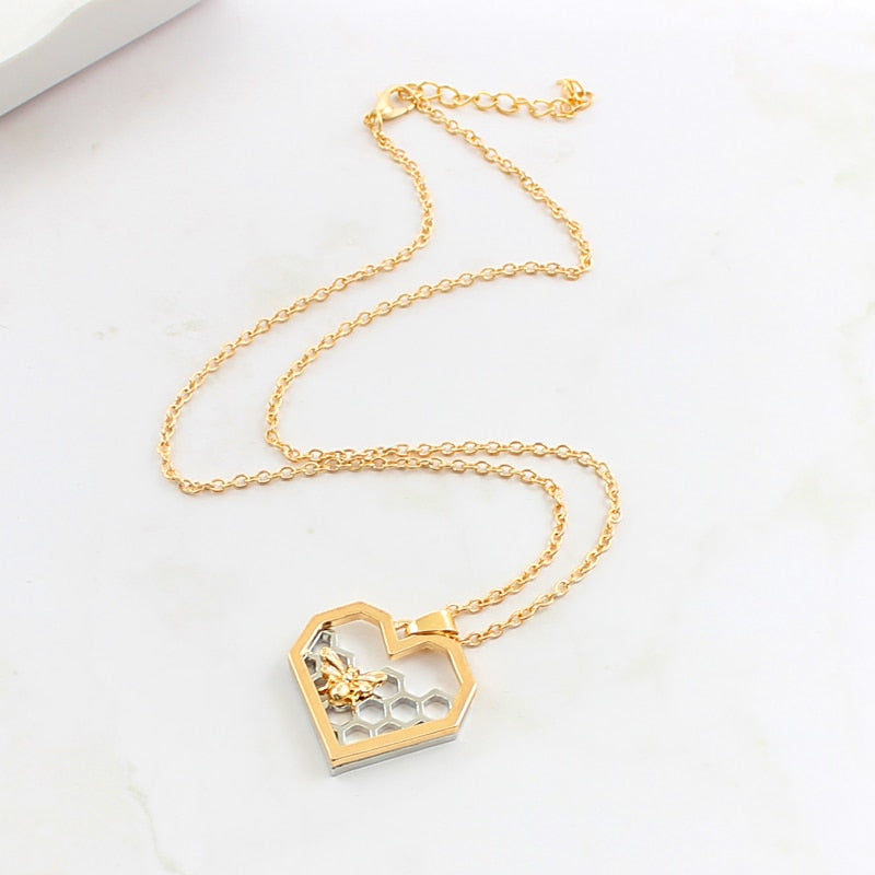 Bee Honeycomb Necklace Heart Shape Honeycomb Pendant bee necklace