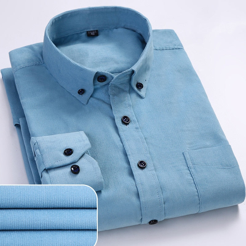 Corduroy long sleeved button collar smart casual shirts men comfortable