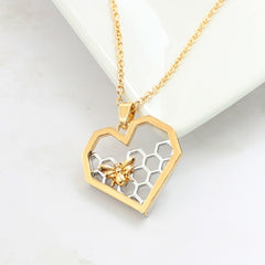 Bee Honeycomb Necklace Heart Shape Honeycomb Pendant bee necklace