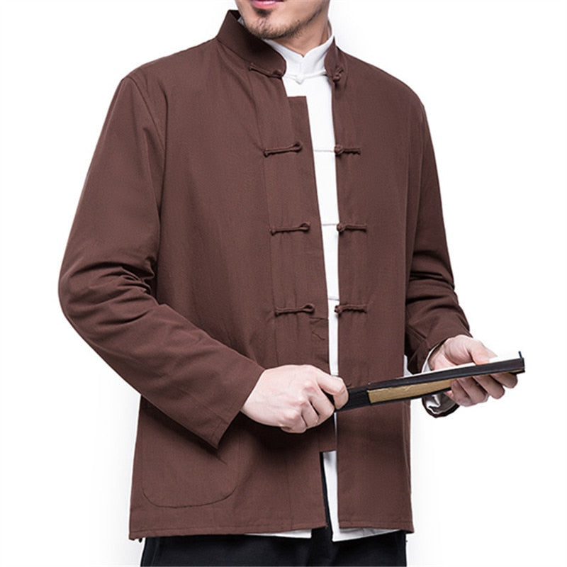 Men Chinese Style Linen Coat Loose Cardigan Linen Outerwear Jacket Coats