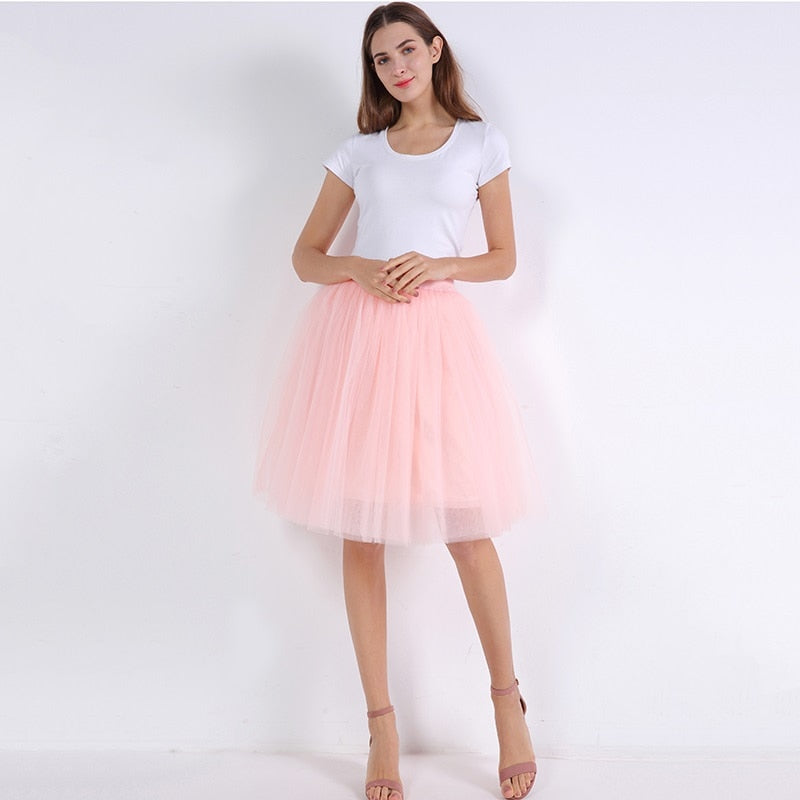 5 Layers 60cm Princess Midi Tulle Skirt Pleated