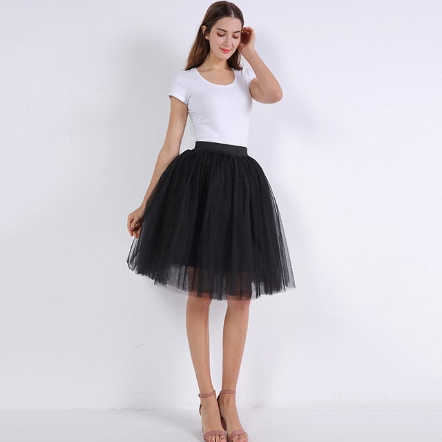 5 Layers 60cm Princess Midi Tulle Skirt Pleated