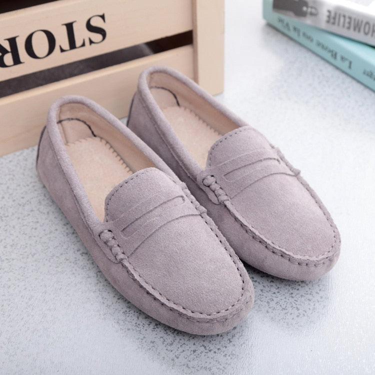 Women Shoes Genuine Leather Women Flat Shoes Casual Loafers Slip On