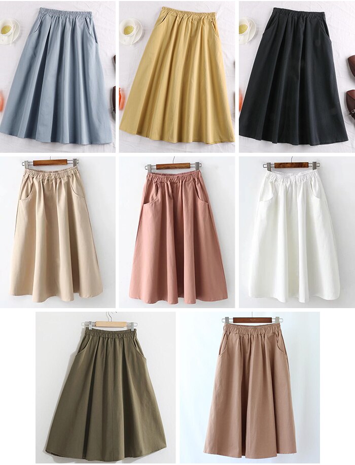 Midi Summer Skirt Women 2021 Fashion Korean Pocket A-line