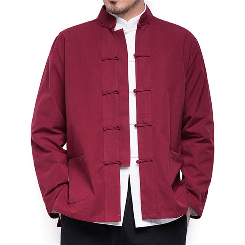 Men Chinese Style Linen Coat Loose Cardigan Linen Outerwear Jacket Coats