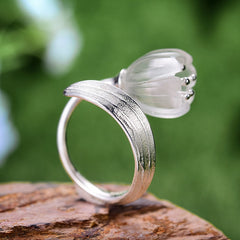 Lotus Fun Real Sterling Silver Gold Ring Natural Crystal Handmade Fine Jewelry