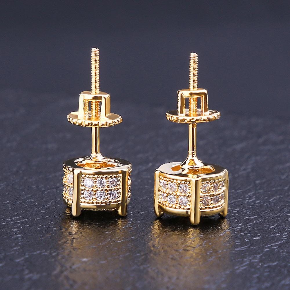 Gold Iced Out Stud Round Hip Hop Jewelry Streetwear Earring