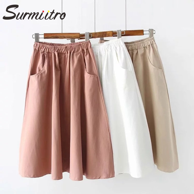 Midi Summer Skirt Women 2021 Fashion Korean Pocket A-line