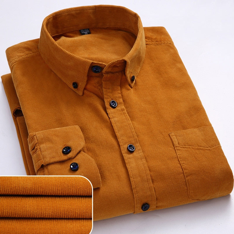 Corduroy long sleeved button collar smart casual shirts men comfortable