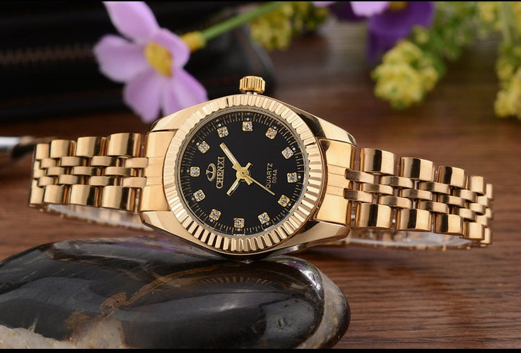 Ladies Gold Watch Women Golden Clock Female Women Dress Rhinestone Quartz