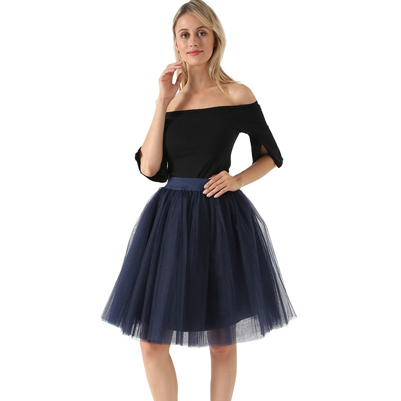 5 Layers 60cm Princess Midi Tulle Skirt Pleated