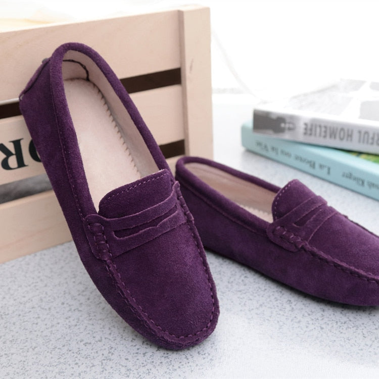 Women Shoes Genuine Leather Women Flat Shoes Casual Loafers Slip On