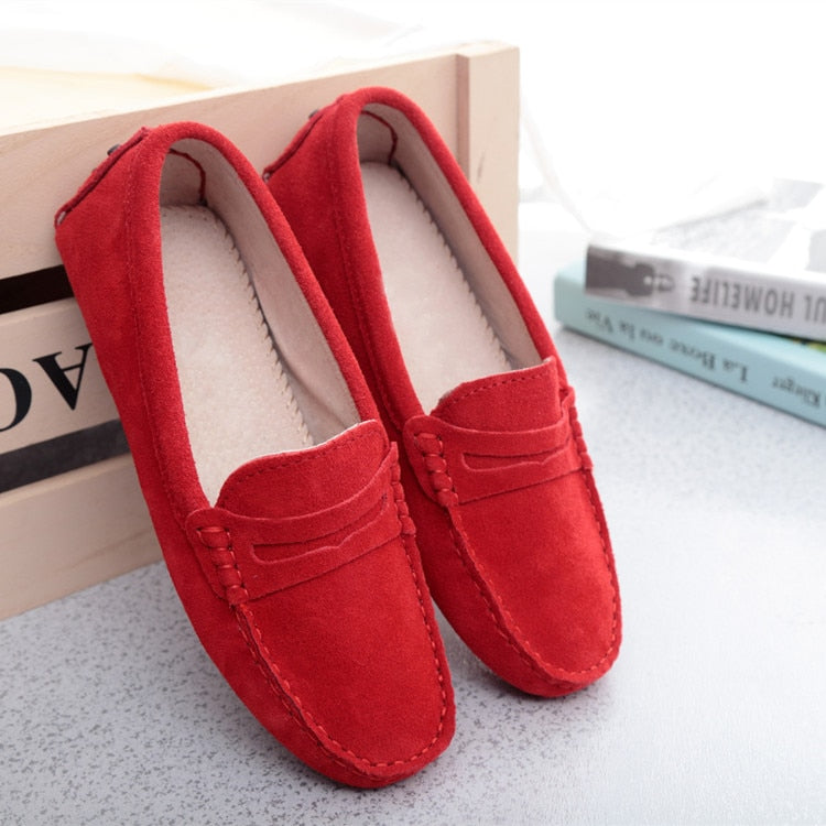 Women Shoes Genuine Leather Women Flat Shoes Casual Loafers Slip On