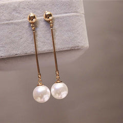 Pearl Long Tassel Bar Drop Earrings