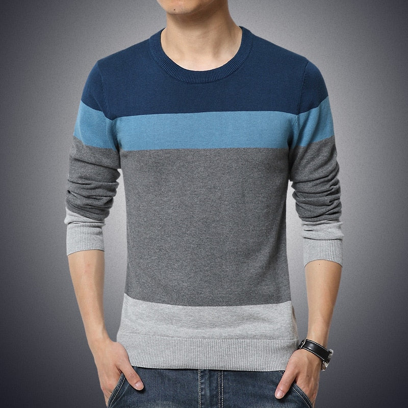 Casual Men Sweater O-Neck Striped Slim Fit Knittwear Sweaters Pullovers