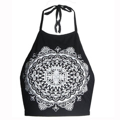 Fashion Backless Sexy Cropped Tops Mandala Printed Sleeveless