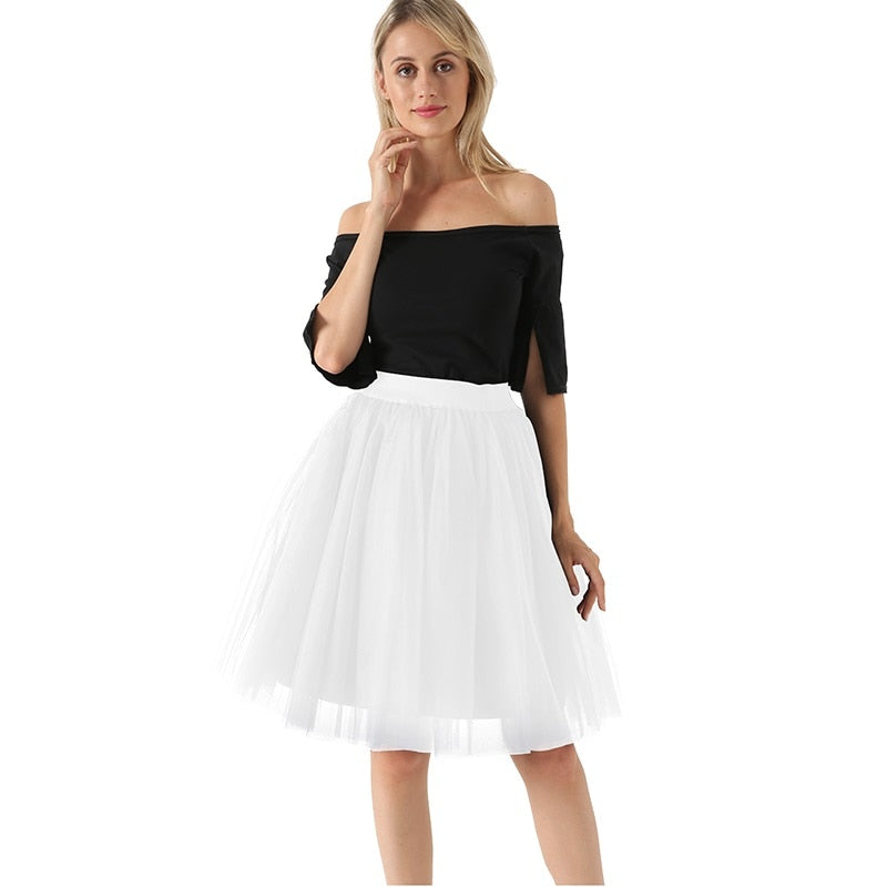 5 Layers 60cm Princess Midi Tulle Skirt Pleated