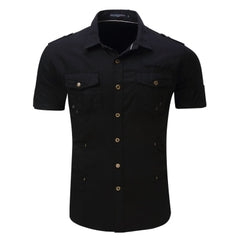 Shirt Men Casual Shirt Solid Short Sleeve Shirts Multi Pocket Work Shirt