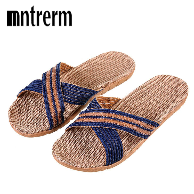 Men Flax Flip Flop Linen Non-Slip Designer Flat Sandals Slippers Slides