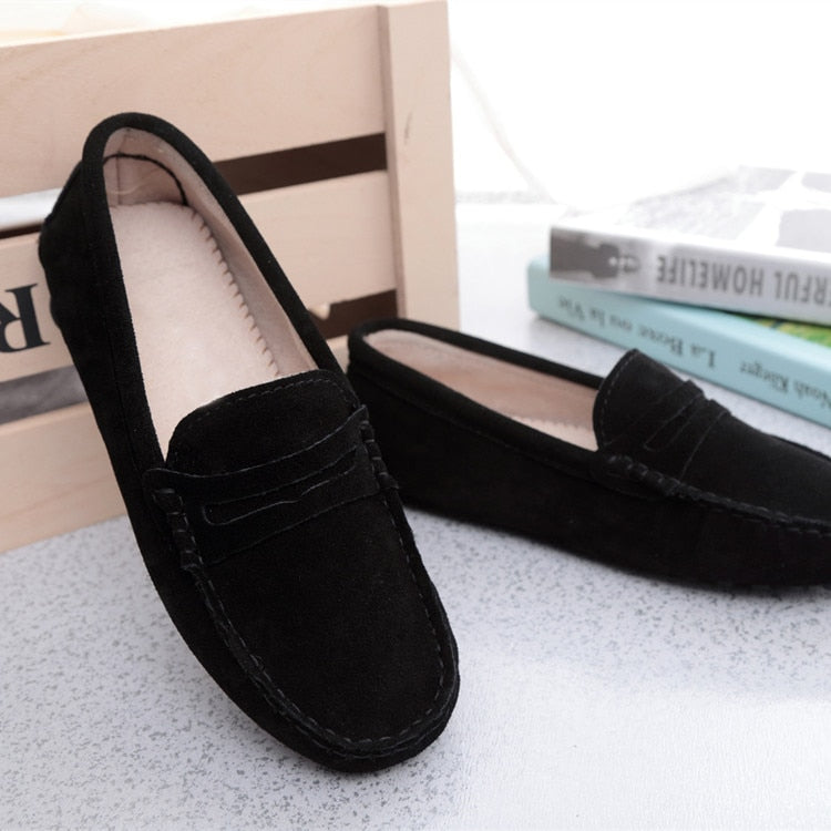 Women Shoes Genuine Leather Women Flat Shoes Casual Loafers Slip On