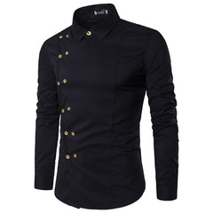 Shirts Men Button Irregular Double Breasted Men Long Sleeve Slim Fit Shirt