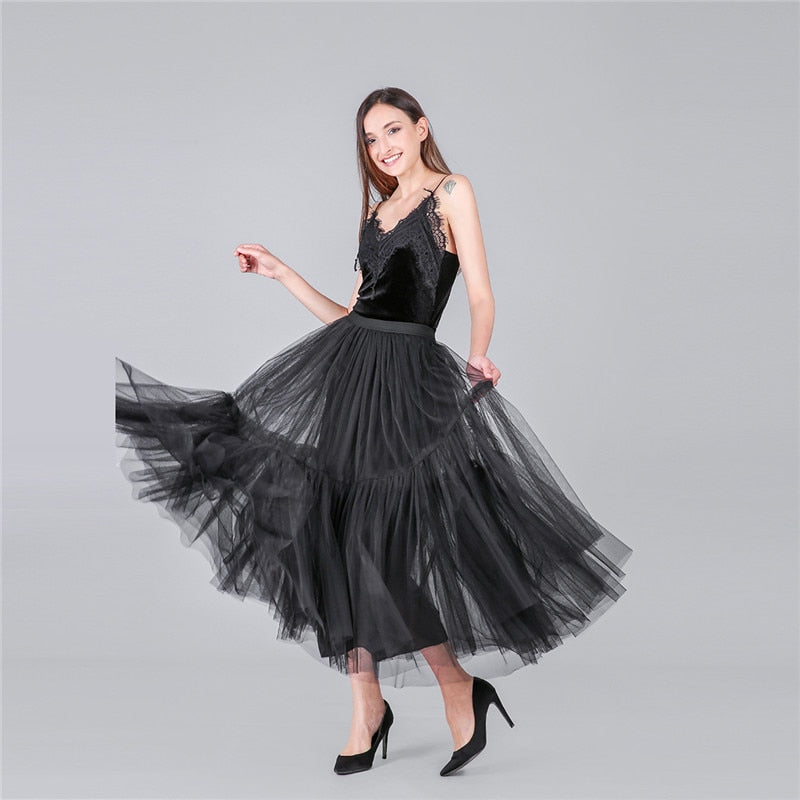 90 cm Luxury Soft Tulle Skirt Hand-made Maxi Long Pleated Skirts