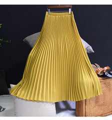 Fashion Pleated Midi Long Skirt Koran Casual High Waist Skirts