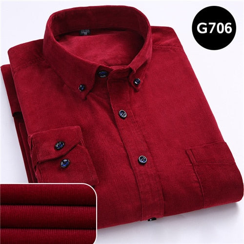 Corduroy long sleeved button collar smart casual shirts men comfortable