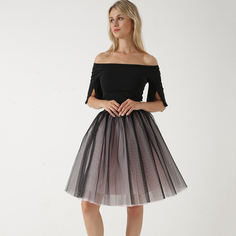 5 Layers 60cm Princess Midi Tulle Skirt Pleated