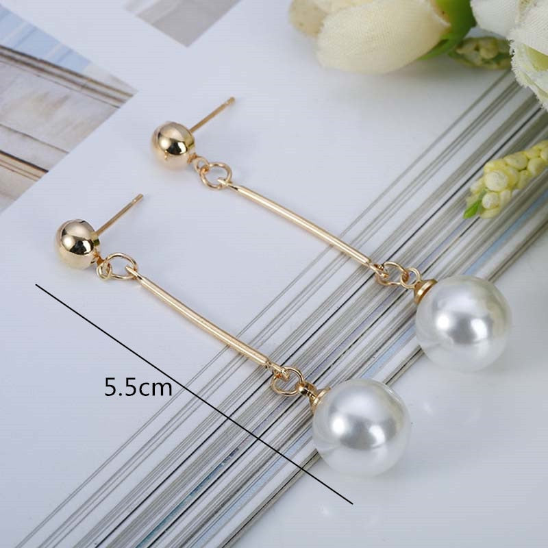 Pearl Long Tassel Bar Drop Earrings