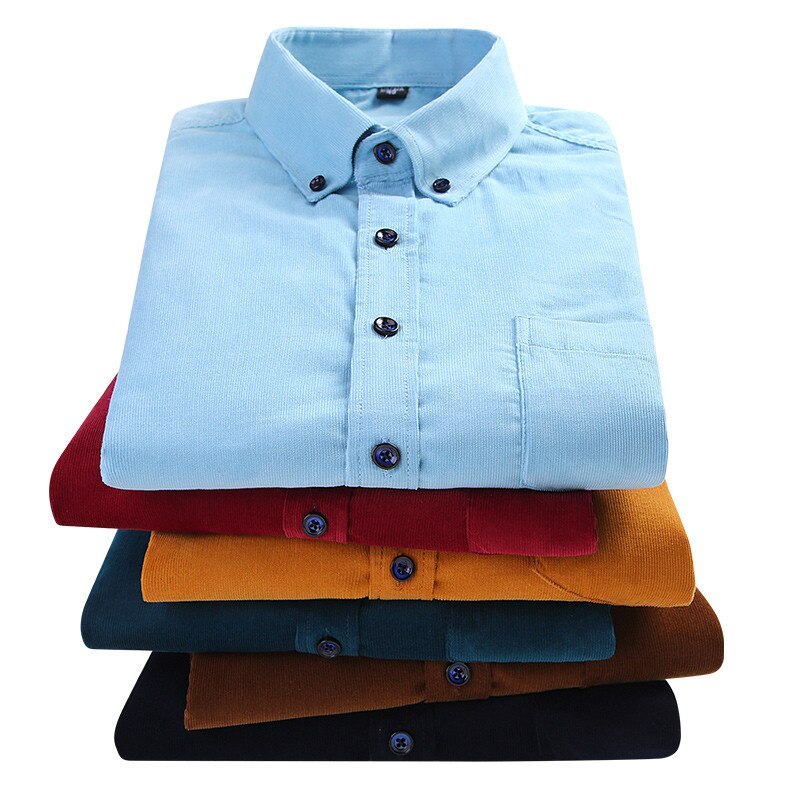 Corduroy long sleeved button collar smart casual shirts men comfortable