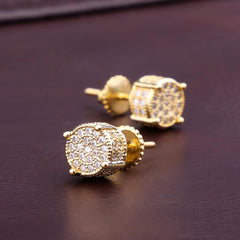 Gold Iced Out Stud Round Hip Hop Jewelry Streetwear Earring