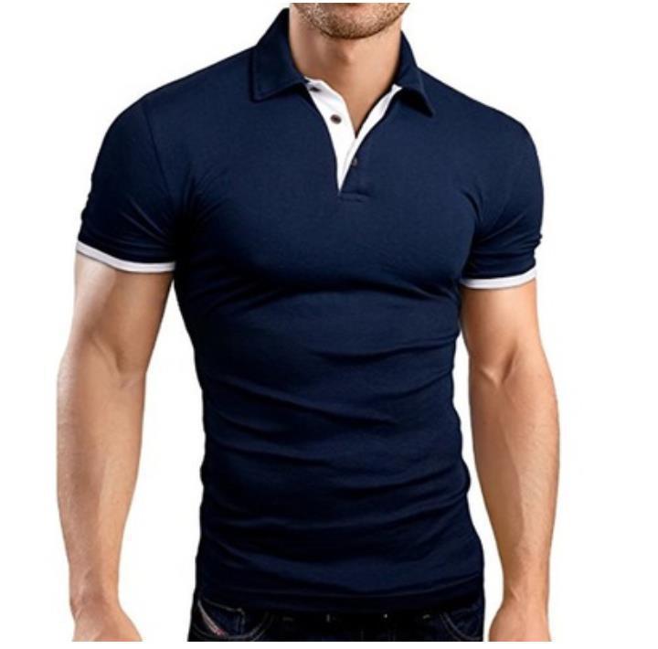 Men T-shirt Lapel Casual Short-sleeved Stitching Men T-shirt Pullover Top