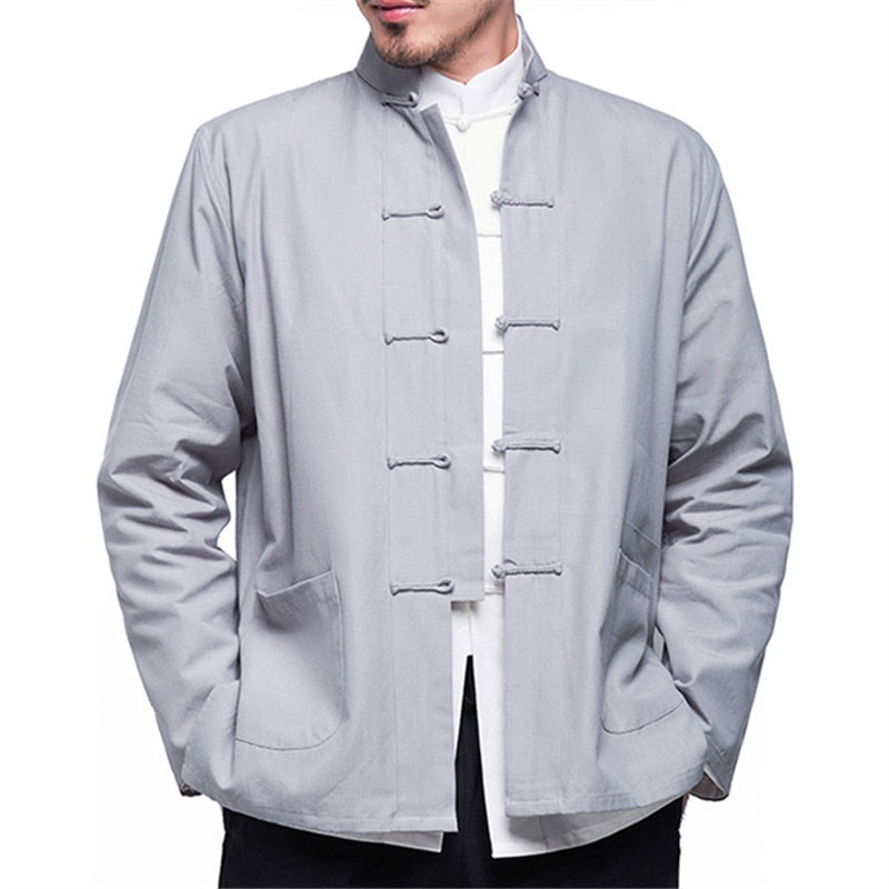 Men Chinese Style Linen Coat Loose Cardigan Linen Outerwear Jacket Coats