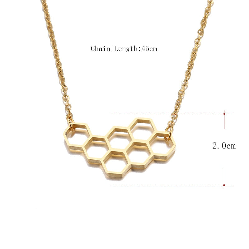 Stainless Steel Necklace Heart Honeycomb Bee