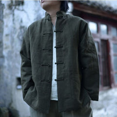 Men Chinese Style Linen Coat Loose Cardigan Linen Outerwear Jacket Coats