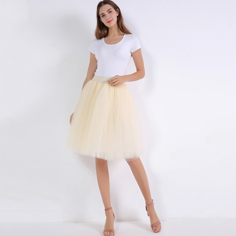 5 Layers 60cm Princess Midi Tulle Skirt Pleated