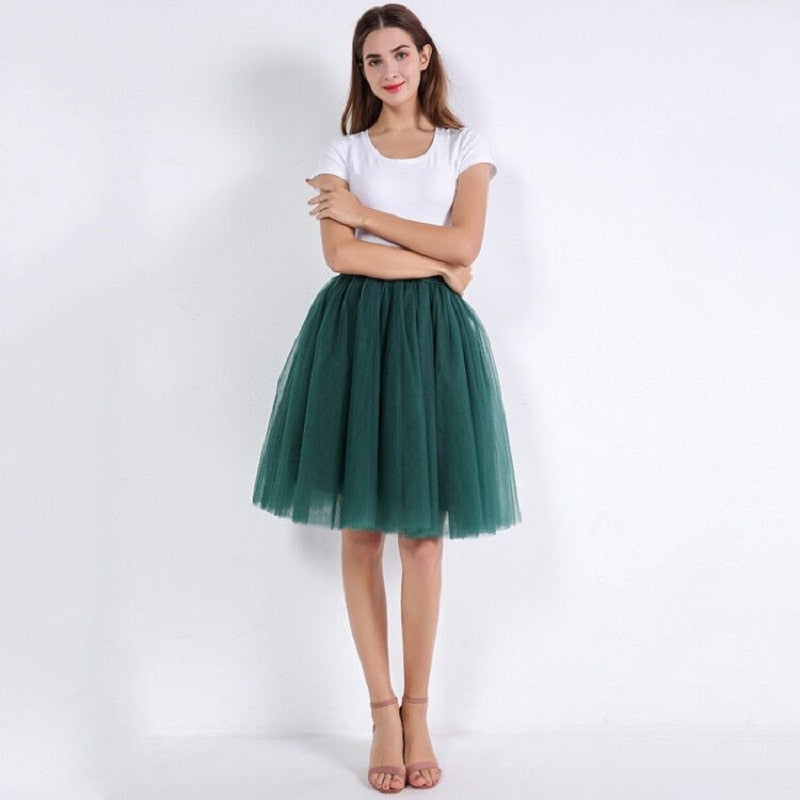 5 Layers 60cm Princess Midi Tulle Skirt Pleated