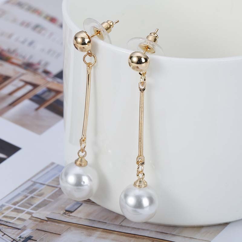 Pearl Long Tassel Bar Drop Earrings