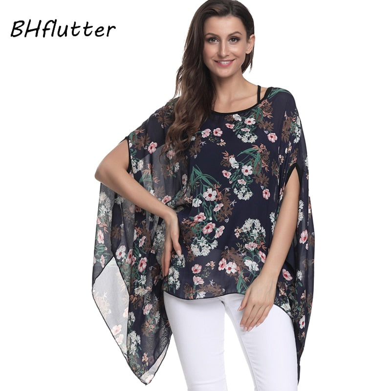 Women Blouses Chiffon Blouse Shirt Batwing Sleeve