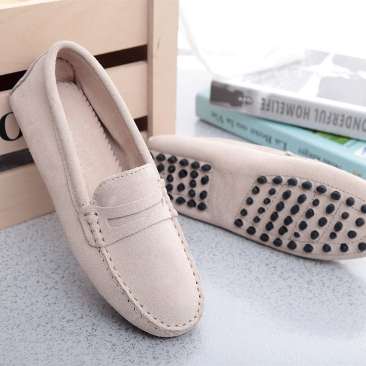 Women Shoes Genuine Leather Women Flat Shoes Casual Loafers Slip On