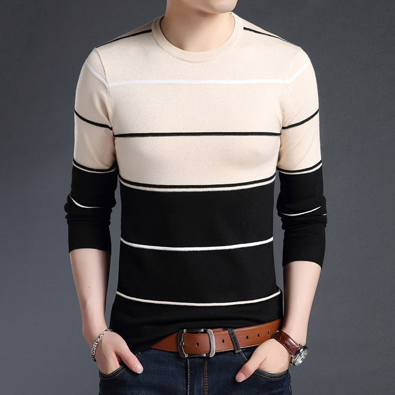 Sweater Mens Pullover Striped Slim Fit Jumpers Knitred Woolen