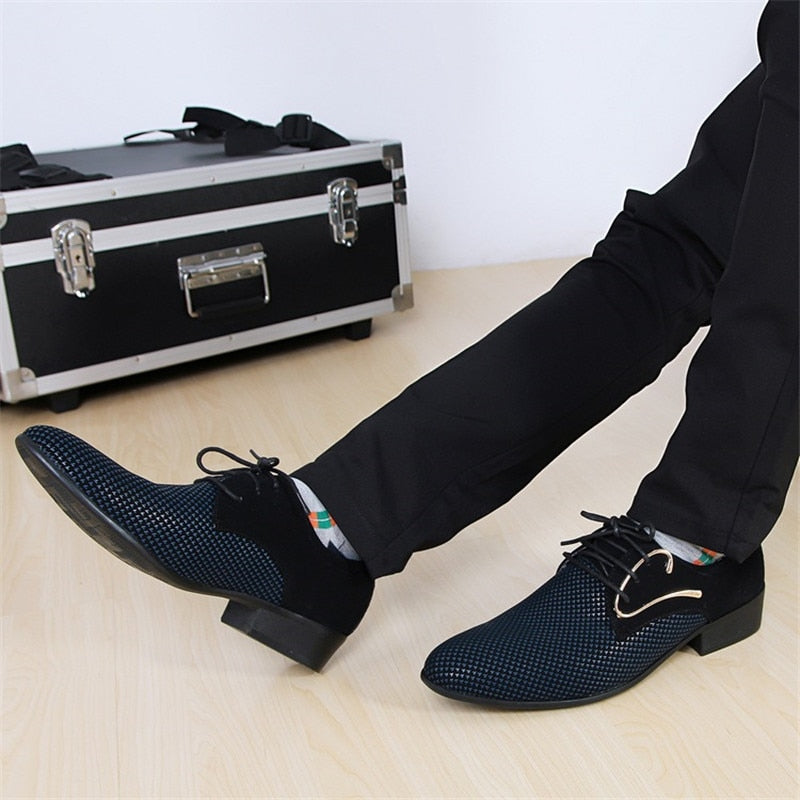 Shoes Men Business Dress Pointy Plaid Shoes Breathable Formal Basic Shoes loafers