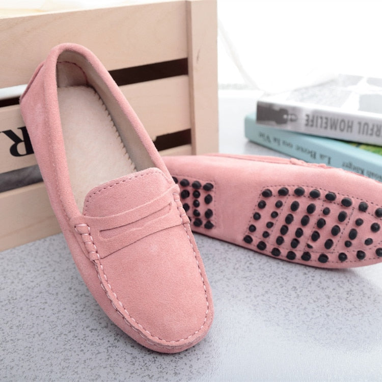 Women Shoes Genuine Leather Women Flat Shoes Casual Loafers Slip On