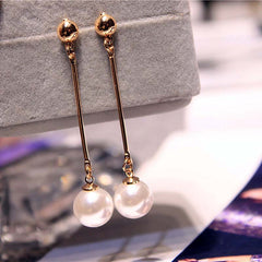 Pearl Long Tassel Bar Drop Earrings