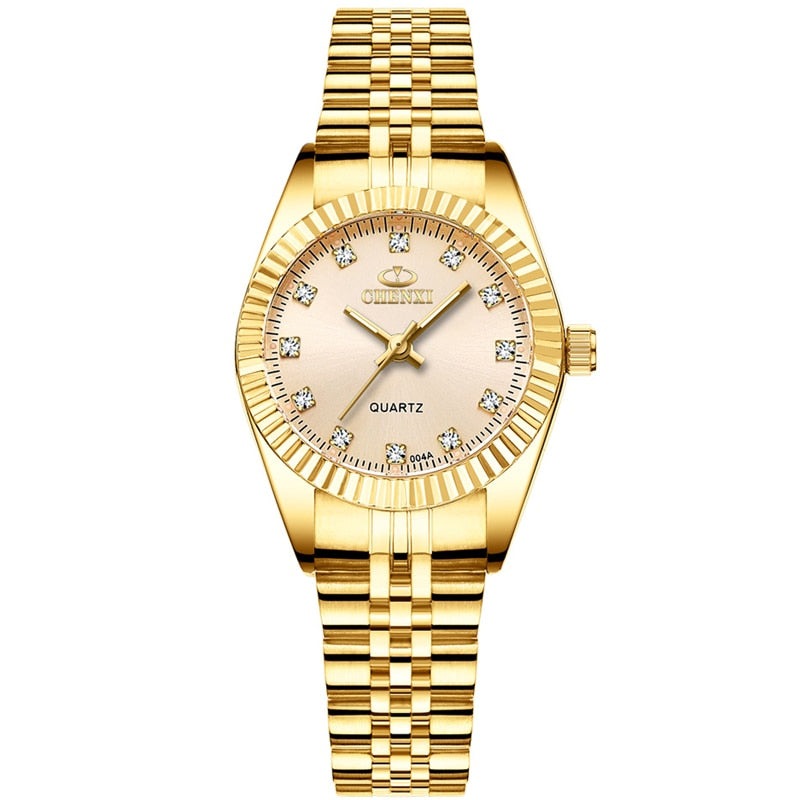 Ladies Gold Watch Women Golden Clock Female Women Dress Rhinestone Quartz