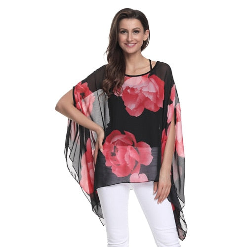 Women Blouses Chiffon Blouse Shirt Batwing Sleeve