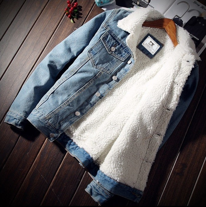 Warm Fleece Thick Denim Jacket Winter Jean Jacket Coat Outwear Cowboy