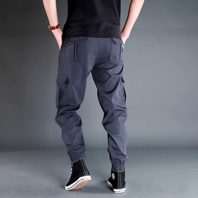 Men Pants Thick Fleece Joggers Multi Pocket Loose Sport Trousers Casual Pants